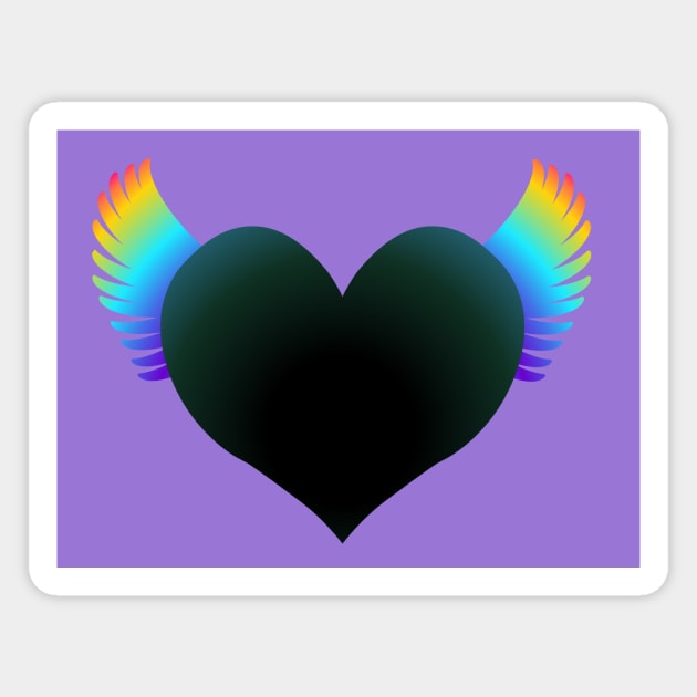 Black Heart on Rainbow Wings Magnet by RawSunArt